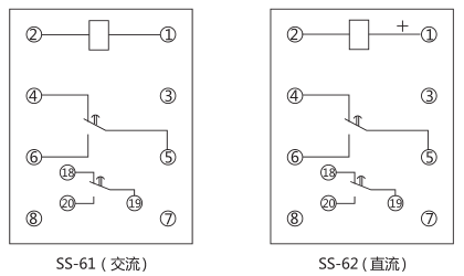 SS-61時(shí)間繼電器內(nèi)部接線(xiàn)及外引接線(xiàn)圖(背視圖)圖片