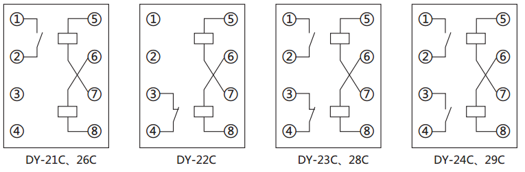 DY-26C、D電壓繼電器內(nèi)部接線圖