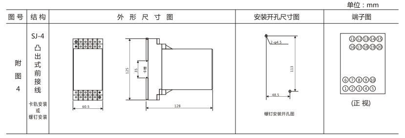 DZY（J)-417導(dǎo)軌式中間繼電器外形結(jié)構(gòu)及開(kāi)孔尺寸圖
